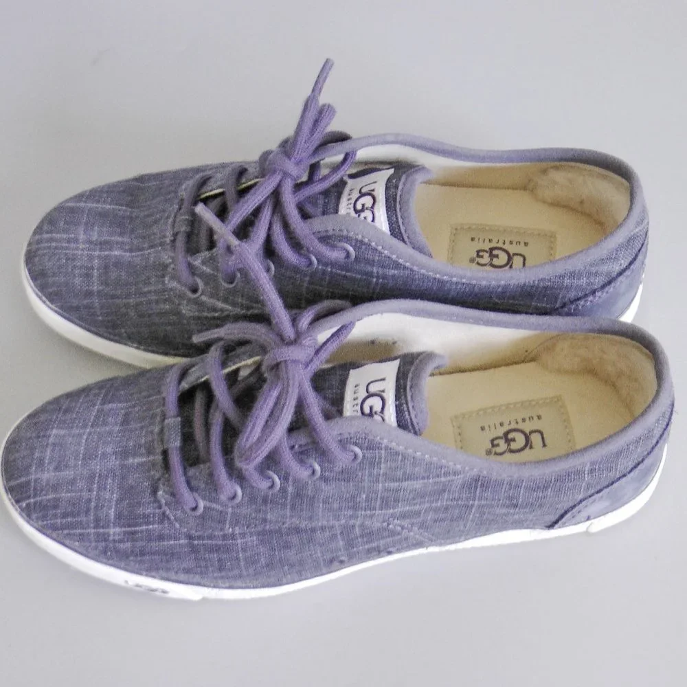 UGG Australia Blue Canvas Sneakers Sheepskin Trim Women’s 7.5M